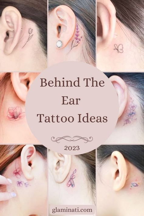 Below Ear Tattoos Women, Neck And Ear Tattoos Women, Back Of Ears Tattoo, Behind The Ear Tiny Tattoos, Cute Small Tattoos Behind The Ear, Small Tattoos Behind Your Ear, Ear Tattoos For Women Behind The, Small Meaningful Tattoos Behind Ear, Small Back Of The Ear Tattoos For Women