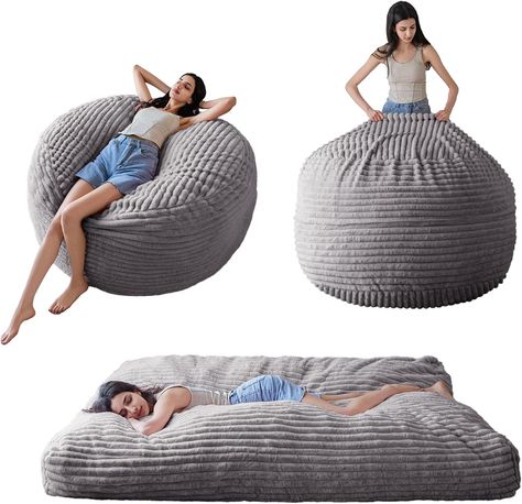 MAXYOYO Giant Bean Bag Chair Bed for Adults, Convertible Beanbag Folds from Lazy Chair to Floor Mattress Bed, Large Floor Sofa Couch, Big Sofa Bed,... Big Sofa Bed, Bean Bag Chair Bed, Bed Fold, Giant Bean Bag, Giant Bean Bag Chair, Faux Fur Bean Bag, Floor Mattress, Lazy Chair, Bean Bag Bed