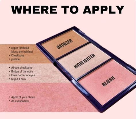 Where to apply 🥰 #makeup #makeuptutorial #makeupartist #makeuplover #highlighters #bronzer #blush #beautiful #treanding #tricks #tips #hack #aseya_salon Where To Apply Makeup, Contour Blush Highlight, Homemade Hair Mask, Hair Mask For Damaged Hair, La Colors, Apply Makeup, Cupids Bow, Blush Highlighter, Makeup Palette