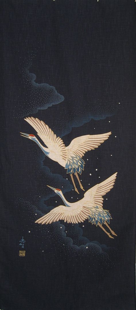 sand hill cranes. I love this. tattoo idea Art Chinois, Japon Illustration, Japanese Tattoos, Illustration Art Girl, Art Japonais, Art Et Illustration, Japan Art, Birds Flying, Japanese Tattoo