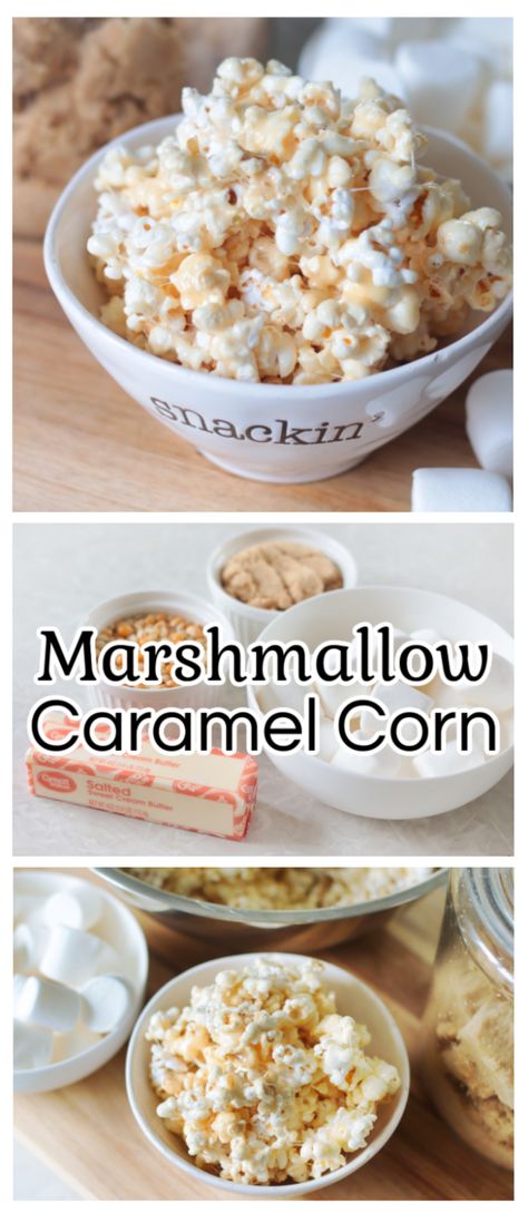 Sticky, sweet, buttery, marshmallow caramel corn made in the microwave. Can be made with air popped popcorn or microwave popcorn. Corn Microwave, Microwave Caramel Popcorn, Marshmallow Caramel Popcorn, Microwave Caramel Corn, Marshmallow Caramel, Popcorn Dessert, Popcorn Recipes Sweet, Popcorn Recipes Easy, Marshmallow Popcorn