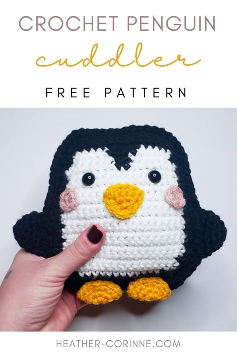 The Crochet Penguin Cuddler is a free pattern here on my blog! This winter lovey is a quick crochet gift idea! Scroll down for the free pattern! Kawaii Cuddler Crochet Pattern Free, Cuddler Crochet Pattern Free, Crochet Cuddler Free Pattern, Crochet Cuddlers, Crochet Christmas Tree Garland, Easy Applique, Quick Crochet Gifts, Large Crochet Hooks, Lovey Crochet