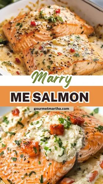 This irresistible "Marry Me Salmon" combines tender, flaky salmon with a rich, creamy sauce that will make anyone fall in love with your cooking. Perfect for a romantic dinner or a family favorite, this dish brings restaurant-quality flavors straight to your table. Surprise your taste buds – full recipe inside! #MarryMeSalmon #SalmonRecipe #CreamySalmon #HealthyDinner #RomanticDinner #EasySalmon #SalmonLovers #DinnerIdeas #SeafoodRecipes #QuickMeals #WeeknightDinner Marry Me Salmon Recipe, Marry Me Salmon, Fall Salmon Recipes, Fresh Seafood Recipes, Dinner Party Mains, Best Salmon Recipe, Sun Dried Tomato Sauce, Romantic Dinner Recipes, Salmon Seasoning