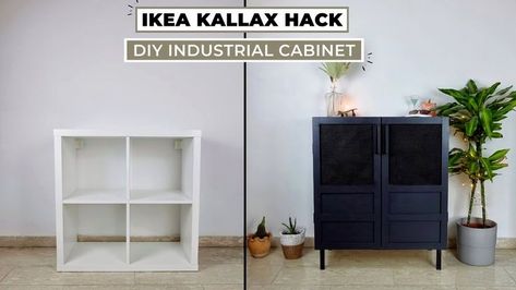 #ikeadiy #hacks #furnitureideas Ikea Kallax Luxury, Ikea Kallax 4 Cube Hack, Cube Storage Into Cabinet, 2x2 Kallax Hack, Ikea Expedit Makeover, Kallax 4 Cube Hack, Kallax Black Ideas, Ikea Kitchen Table Hack, Industrial Ikea Hack