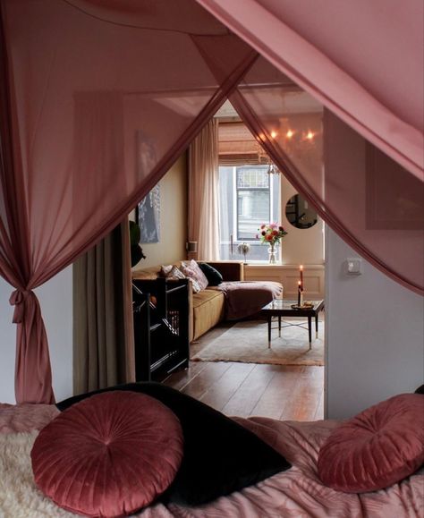 Pink Apartment, Aesthetic Vogue, Bed Bedroom, Canopy Bed, Dream House Interior, House Room, Apartment Inspiration, Room Inspiration Bedroom, Bedroom Aesthetic