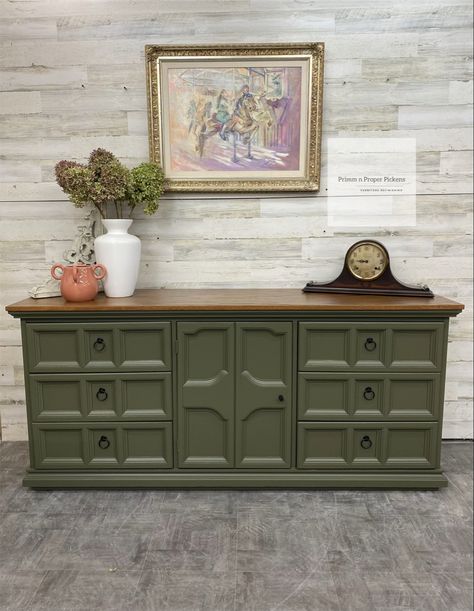 Painted in melange paints oak moss Provincial stain Moss Green Furniture, Melange Paint, Moss Paint, Masculine Interior Design, Provincial Stain, Masculine Interior, Outdoor Bath, Green Furniture, Furniture Refinishing