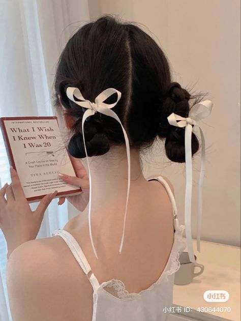 Bow Hairstyle, Ribbon Hairstyle, Hair Ribbons, Hair Up Styles, Hair Ribbon, Ribbon Hair, Dream Hair, Korean Hairstyle, Aesthetic Hair