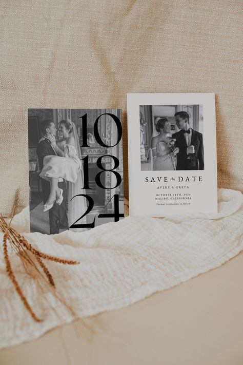 "Looking for a stylish and customizable way to announce your upcoming wedding? This template is the perfect way to let your loved ones know when and where your big day will be. The minimalist layout is easy to customize with your own information and details, making it a truly unique and personalized way to share your news. This digital template is available for instant download, so you can start editing and printing your save the dates right away. This is a 5 x 7\" template and is digital produc Save The Dates Ideas Diy, Save The Date Collage Ideas, Save The Dates With Vellum Paper, Save The Dates Minimalist, New Years Eve Save The Date, Save The Date Holiday Card, Modern Classic Save The Date, Arched Save The Date, Winter Wedding Save The Date Ideas