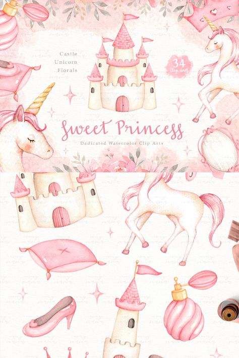 Princess Watercolor, Watercolour Nursery Art, Castle Illustration, Princess Illustration, Watercolor Border, Murals For Kids, Baby Announcement Cards, Cards Quotes