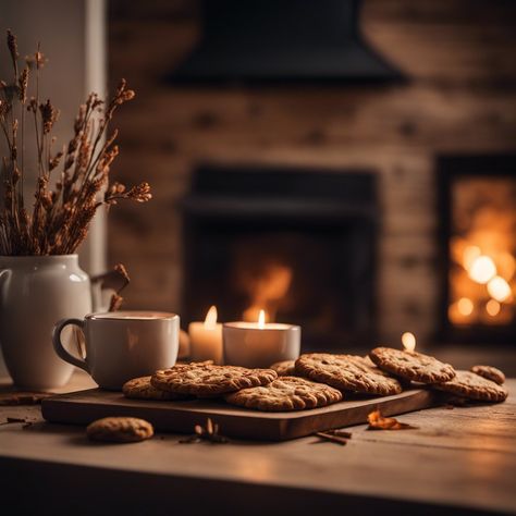 peaceful home interior lit by a warm fire, the smell of fresh baked cookies wafting through the air, wood paneled walls, minimalistic design, a cup of hot cocoa Wood Paneled Walls, Hygge Inspiration, Pink Office Supplies, Autumn Baking, Baking Aesthetic, Paneled Walls, Sweet November, Relaxing Gif, Fresh Baked Cookies