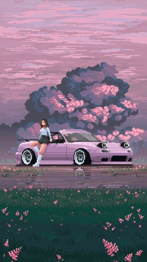 Pink Miata Wallpaper, Pink Jdm Wallpaper, Miata Mx5 Wallpaper, Miata Wallpaper, Jdm Art, Pixel Car, Anime Cars, Whatsapp Wallpapers Hd, Japanese Wallpaper Iphone