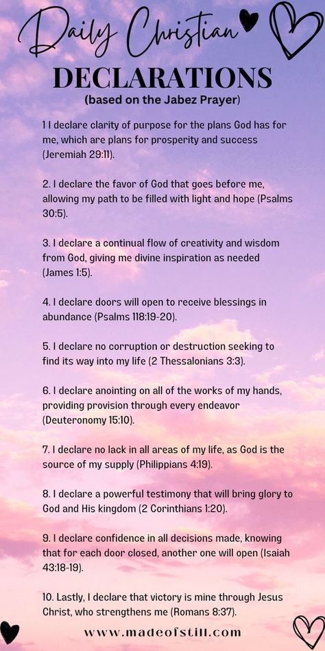 Jabez Prayer, Christian Declarations, Prayer Points, Deliverance Prayers, Christian Affirmations, Morning Prayer Quotes, Bible Study Lessons, Bible Study Verses, Good Prayers