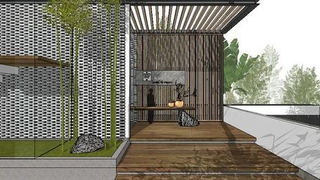 ctrinh villa | 3D Warehouse 3d Warehouse Sketchup, Steep Backyard, Sketchup Warehouse, Bamboo Roof, Terraced Landscaping, Facade Pattern, Modern Gazebo, Modern Gate, Outdoor Trellis