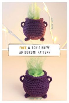 Free Halloween Witch's Cauldron Ornament Amigurumi Crochet Pattern - Ollie + Holly | Amigurumi Crochet Patterns Halloween Witch Cauldron, Witch's Cauldron, Witchs Cauldron, Creepy Halloween Decorations, Halloween Crochet Patterns, Halloween Crochet, Free Halloween, Amigurumi Free Pattern, Amigurumi Crochet