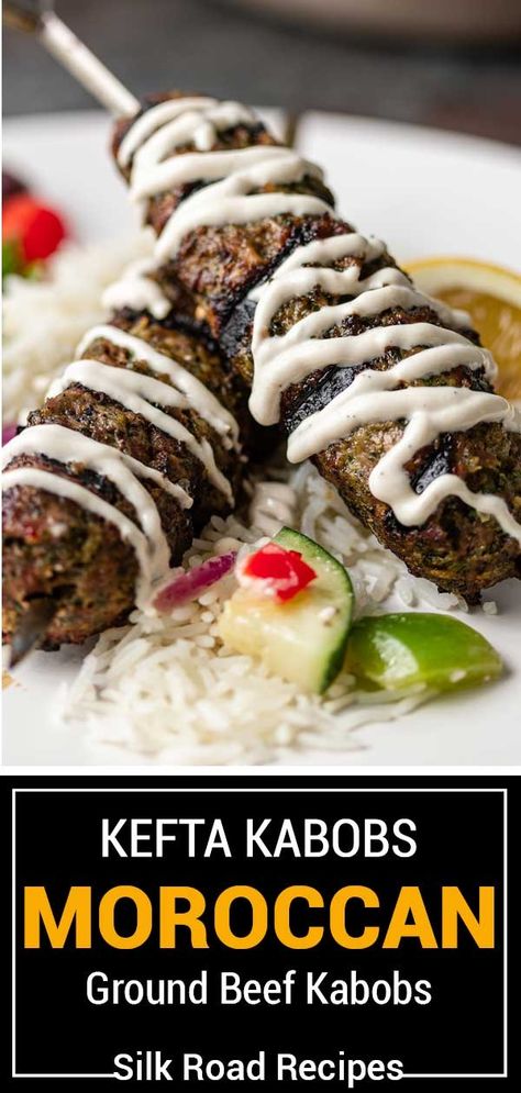 Kefta ground beef kabobs are a classic Moroccan dish combining lean beef and fresh herbs. Grilled up and served with creamy tahini yogurt sauce, this kefta recipe makes a quick, flavorful meal. Grilled Ground Beef Recipes, Kefta Kabob Recipe, Ground Beef Kabobs, Kefta Recipe, Kefta Kabob, Beef Kafta, Moroccan Dish, Moroccan Dishes, Beef Kabobs