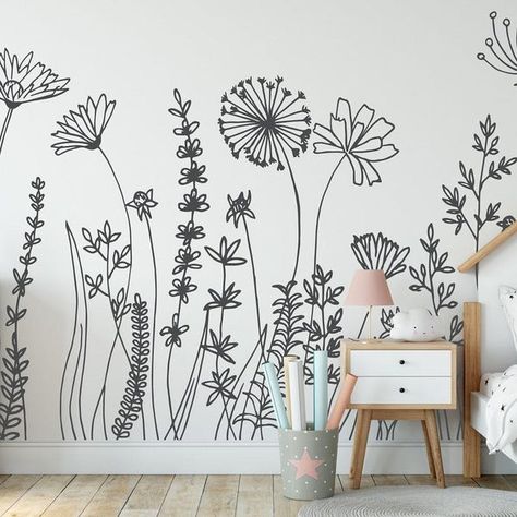 WonderWallzStore - Etsy Canada Flower Vinyl Decals, Wildflower Decals, Flower Decals For Walls, Cricut Wall Decals, Flower Wall Art Diy, Wildflower Mural, Flowers Decal, Flower Furniture, Decor For Party