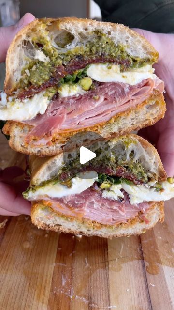 Ciabatta Sandwich, Ciabatta Sandwich Recipes, Mortadella Pistachio Sandwich, Prosciutto Sandwich, Pistachio Butter, Calabrian Chili, Italian Sandwich, Cold Cuts, Tomato Pesto