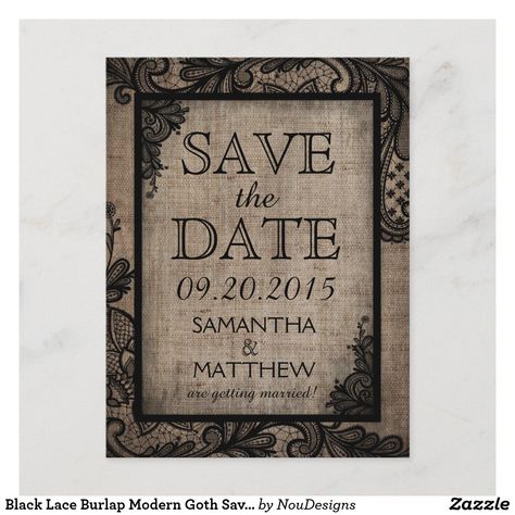 Black Lace Burlap Modern Goth Save the Date Announcement Postcard Grunge Wedding, Postcard Save The Date, Gothic Theme, Rustic Wedding Save The Dates, Elegant Goth, Modern Goth, Holly Wedding, Gothic Themes, Ship Wedding