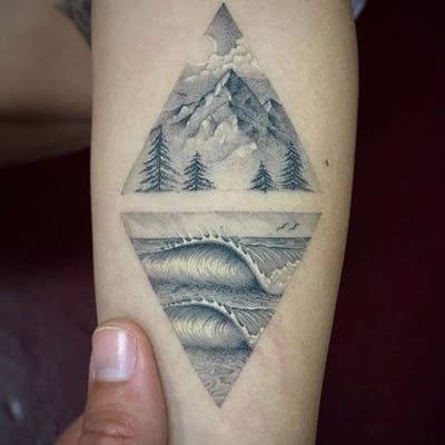 Small Geometric Tattoo, Arm Tattoos Black, 10 Tattoo, Geometry Tattoo, Ocean Tattoos, Geometric Tattoos, Inspiration Tattoos, Tattoos Geometric, Mountain Tattoo