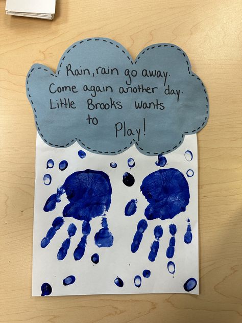 Rainy Day Activity For Kids Preschool, Sky And Weather Crafts For Preschool, Weather Handprint Art, Weather Infant Crafts, Sky Crafts For Toddlers, Sky And Weather Theme Toddlers, Weather Art For Infants, Weather Week Preschool, Cloud Crafts For Toddlers