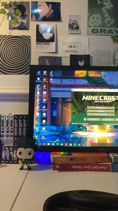 Minecraft Pc Setup, Minecraft Gaming Setup, Minecraft Setup, Desk Set Up, Pc Set Up, Aesthetic Pc Setup, Desk Posters, Pc Desk Setup, Aesthetic Setup