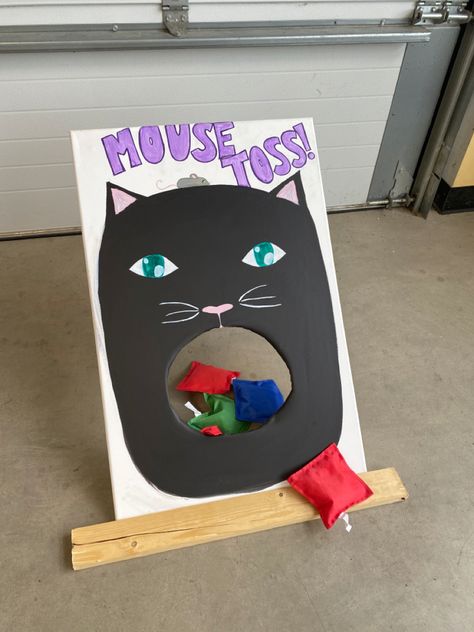 Cat Games For Kids, Cat Themed Party, Cat Themed Parties, Cat Themed Birthday Party, Kitty Party Games, Themed 1st Birthday, Cat Birthday Party, Birthday Party Activities, Corn Hole Game