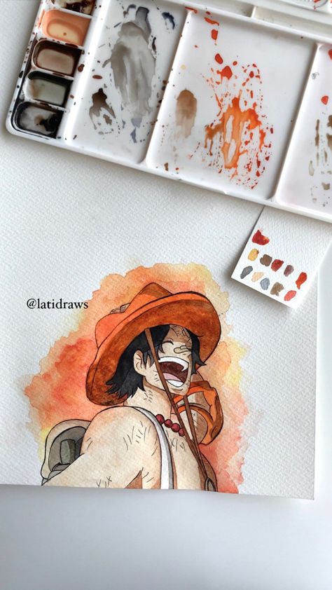 One Piece Watercolor Art, Gojo Watercolour Painting, Anime Marker Art, Anime Drawing Watercolor, One Piece Watercolor, Watercolor Art Anime, Watercolor Anime Art, Anime Watercolor Art, One Piece Painting