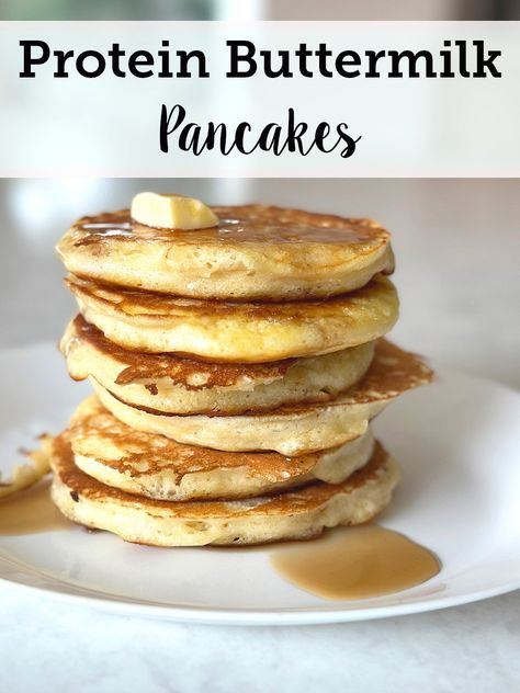 These protein buttermilk pancakes are a household favourite—fluffy, delicious, and the perfect post-school or post-sport snack. Pancake Mix With Protein Powder, Healthy Buttermilk Pancakes, Buttermilk Protein Pancakes, Homemade Protein Pancakes, Protein Pancakes Without Banana, Vsg Meals, Best Whey Protein Powder, Protein Powder Pancakes, Protein Goals