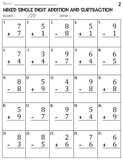 Mixed Single Digit Addition and Subtraction Worksheets Teaching Addition And Subtraction, Double Digit Math, Single Digit Subtraction, Double Digit Subtraction, Behavior Worksheets, Kindergarten Subtraction, Regrouping Subtraction, Math Fact Worksheets, Integers Worksheet