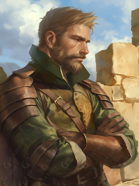 Lerry Glenfellow, Tiller's Guard Scout, Halfling Ranger, Goldenfields, Storm King's Thunder Fantasy Town Guard, Dnd Rifleman, Dnd City Guard, Dnd Knight Character Design, Dnd Ranger Character Design, Fantasy Scout, Dnd Guard, Fantasy Guard, Dnd Characters Male