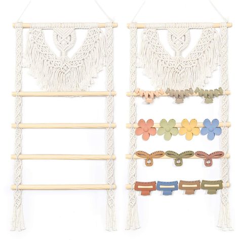 PRICES MAY VARY. Large Capacity: HAIR CLIPS AND CLAW CLIPS NOT INCLUDED. 14*30 inches.Handmade woven macrame head design and decorative tassels at the bottom give this claw clip hanging organizer a strong bohemian style, making it also an excellent boho home decor.Designed with 4 row hair clips organizer,2 macrame woven ropes. Claw clip holder can hold up to 20-22 pcs claw clips, It is easy and convenient to assemble, hang and pick your hair accessories Space Saving: Our claw clip holder adopts Hair Claw Clip Organizer, Claw Clip Organizer, Home Boho Decor, Closet Storage Accessories, Clip Organizer, Hair Clip Holder, Home Boho, Wall Hanging Storage, Hanger Home