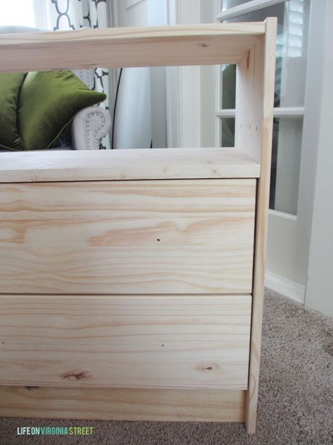 The Ikea dresser with the drawers in it. Ikea Rast Tv Stand, Diy Rast Ikea Hack, Rast Nightstand Hack, Printer Stand Ikea, Printer Stand Ideas, Ikea Rast Hack Nightstand, Rast Nightstand, Ikea Rast Nightstand, Living Room With Storage