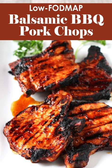 Low FODMAP Balsamic BBQ Pork Chops - Delicious as it Looks Low Fodmap Pork Recipes, Sensitive Stomach Diet, Thick Pork Chops, Thursday Dinner, Fodmap Meals, Healthy Pork Chop Recipes, Fod Map, Fodmap Recipes Dinner, Low Fodmap Recipes Dinner