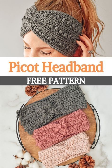 Easy Crochet Headbands For Women Free Pattern, Crochet Hair Bands Free Patterns, Crochet Head Bands Free Pattern, Crochet Ear Warmer Free Pattern, Picot Crochet, Crochet Ear Warmer Pattern, Crochet Headband Free, Easy Crochet Headbands, Bandeau Au Crochet