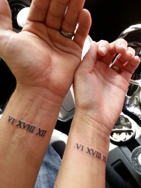 Wedding date roman numeral tattoo Wedding Date Tattoos, Meaningful Tattoos For Men, Small Couple Tattoos, Cute Couple Tattoos, Couple Matching Tattoo, Small Heart Tattoos, Roman Numeral Tattoos, Couple Tattoos Unique, Key Tattoos