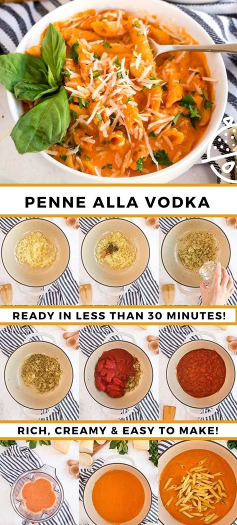 Pasta Vodka Recipes, Pasta Dinner Vegetarian, Recipes Using Vodka Pasta Sauce, Alla Vodka Pasta Recipes, Ala Vodka Sauce Recipes, Easy Vodka Sauce Pasta, Penne Vodka Recipe, Marinara Pasta Recipes, Vodka Cream Sauce Pasta