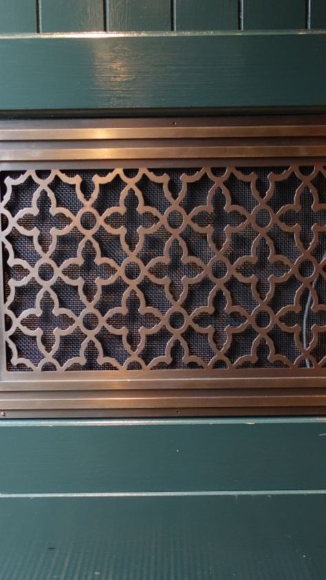 Decorative Air Vent Cover Brass Vent Covers, Vent Covers Decorative, Mcm Fireplace, Modern Cottage Homes, Wall Vent Covers, Return Air Vent, Dark Academia Home, Fireplace Vent, Floor Vent Covers