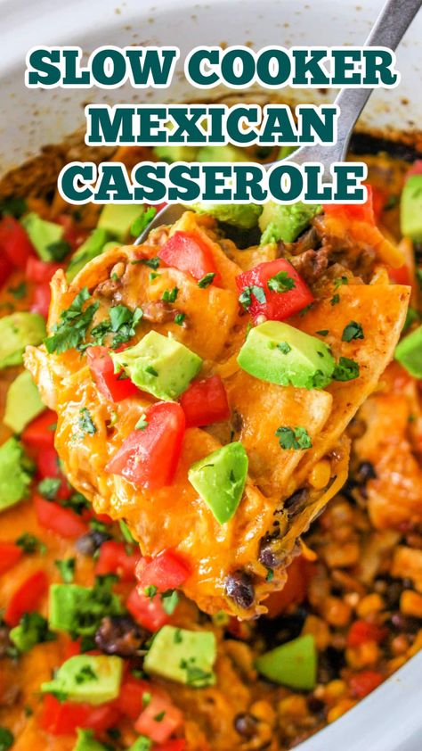 Crockpot Mexican Breakfast Casserole, Crockpot Mexican Meals, Crockpot Mexican Casserole Slow Cooker, Mexican Casserole In Crockpot, Mexican Food In Crockpot, Crockpot Ground Beef Tacos, Crazy Busy Mama Recipes Crockpot, Crock Pot Taco Casserole, Crock Pot Mexican Recipes