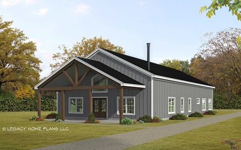 Barndominium House Plan - 4 Bedrooms, 3 Bath, 3184 Sq Ft Plan 87-279 Barndo House, Barn Plan, Barndominium Plans, Houses Plans, Open Living Area, Open Living, Barndominium Floor Plans, Gable Roof, Country Style House Plans