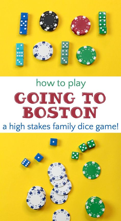 How to play Going to Boston, a fast-paced, easy to learn family dice game that can be played with or without stakes. Such a fun family game! Knockout Dice Game, Duck Nc, Family Card Games, Water Games For Kids, Matthew 17, Fun Card Games, Family Fun Games, Board Games For Kids, Family Cards