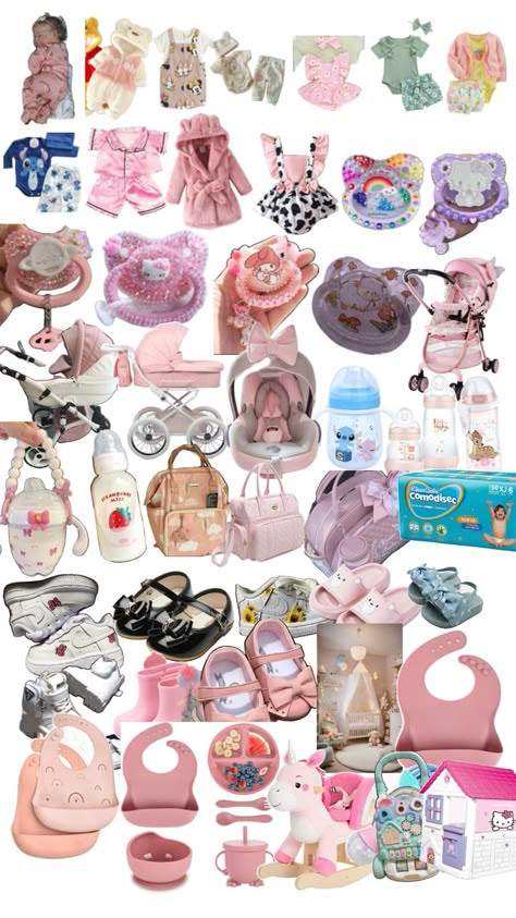 Babysitting Kit, Bb Reborn, Baby Shower Pink, Realistic Baby Dolls, Baby Doll Accessories, Doll Aesthetic, Baby Necessities, Baby Doll Clothes, Unique Acrylic Nails