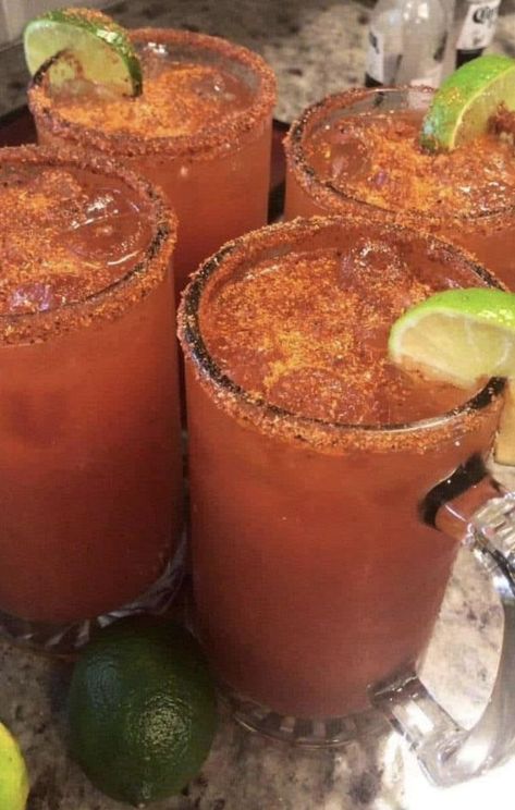 Clamato Michelada Recipe, Michelada Aesthetic, Michelada Recipe Mexican, Wedding Food Mexican, Clamato Michelada, Mexican Household, Michelada Recipe, Drink Ingredients, Mexican Bar