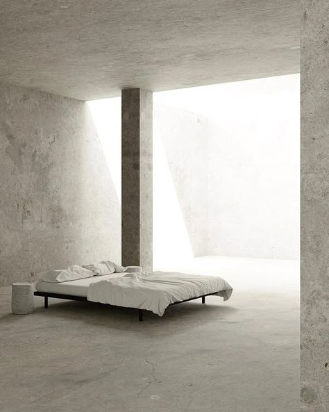 Apartment Industrial, Minimalism Bedroom, Brutalist Interior, European Restaurant, Concrete Effect Paint, Interior Minimal, Minimalistic Home, Bed Photos, Living Place