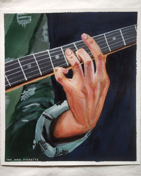 Hand On Guitar Reference, Guitar Painting Ideas On Canvas, Guitar Art Aesthetic, Guitar Aesthetic Drawing, Music Acrylic Painting, Painting Of Guitar, Simple Guitar Drawing, Guitar Drawing Art, Guitar Drawing Aesthetic