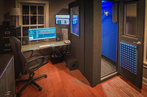 Darren Kramer's Voice over Studio! MDL 4260 S (3.5' x 5') with several optional features! Voice Over Studio, Studio Room Design, Studio Booth, Vocal Booth, Recording Booth, Home Recording Studio Setup, Recording Studio Setup, Home Studio Ideas, Home Music Rooms