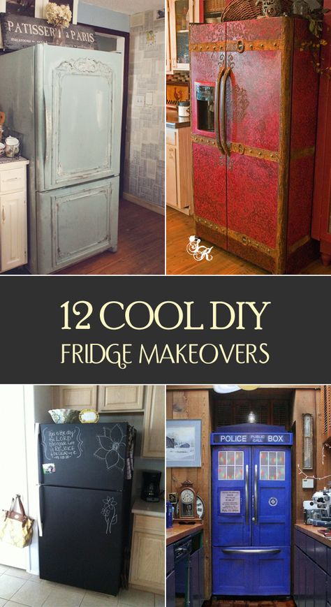 12 Cool DIY Fridge Makeovers - Is your fridge look boring? We have rounded up some amazing ideas to renovate it. Refrigerator Makeover, Fridge Makeover, Old Refrigerator, Estantes Flotantes, Trendy Kitchen, Ikea Hacks, Kitchen Makeover, Diy Kitchen, Cool Diy