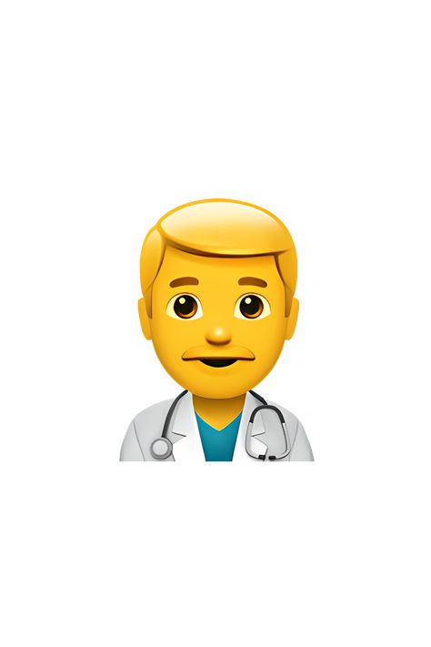 This emoji depicts a man wearing a white medical coat and a stethoscope around his neck. He has short hair and a neutral expression on his face. The emoji also includes a small symbol of a rod with a snake wrapped around it, which is commonly associated with the medical profession. Doctor Emoji, Neutral Expression, Emoji Man, Apple Emojis, Medical Profession, Mustache Men, The Emoji, Drawings Simple, A Snake