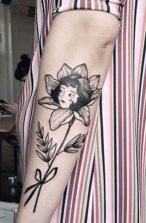 Face In A Flower Tattoo, Face Of Woman Tattoo, Face In Flower Tattoo, Weird Flower Tattoo, Tattoo Of A Woman Face, Flowers With Faces Tattoo, Woman’s Face Tattoo, Flower With Face Tattoo, Face Flower Tattoo