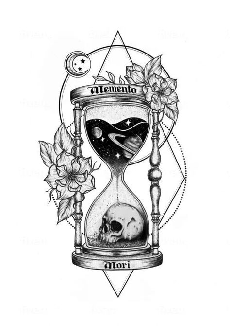 Memento Mori Hourglass Tattoo Design, Skull In Hourglass Tattoo, Dark Hourglass Tattoo, Tattoo Art Sketches, Hourglass Tattoo Memento Mori, Skull Hourglass Drawing, I Got Your Six Tattoo, Memento Mori Hourglass Tattoo, Geometric Hourglass Tattoo