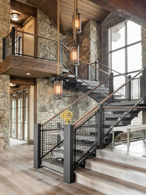 Parkcity Utah, Industrial Staircase, Rustic Staircase, Utah Style, Mountain Modern Home, Industrial Interior Design, Mountain Modern, Modern Mountain, Rustic Contemporary